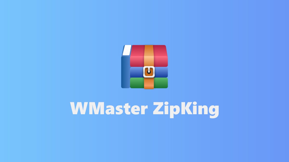 A colorful archive file icon above the text WMaster ZipKing on a blue gradient background.