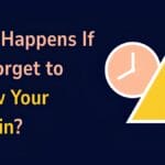 Text graphic reads “What Happens If You Forget to Renew Your Domain?” with a clock and warning symbol on a dark background.