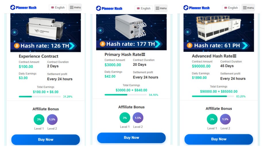 Pioneer Hash Contract Plans
