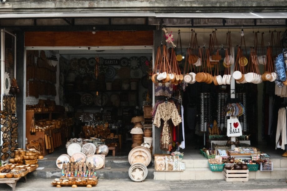 a store front with lots of items on display