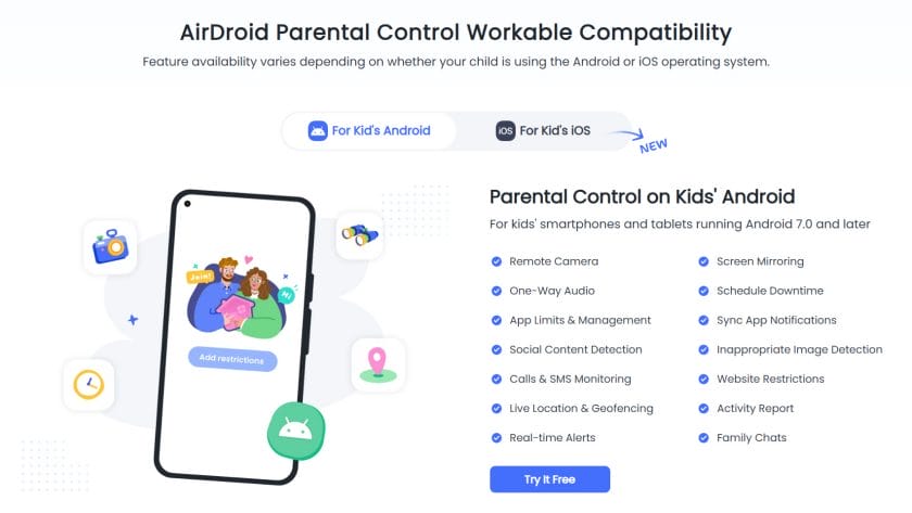 AirDroid Parental Control App Website Screenshot