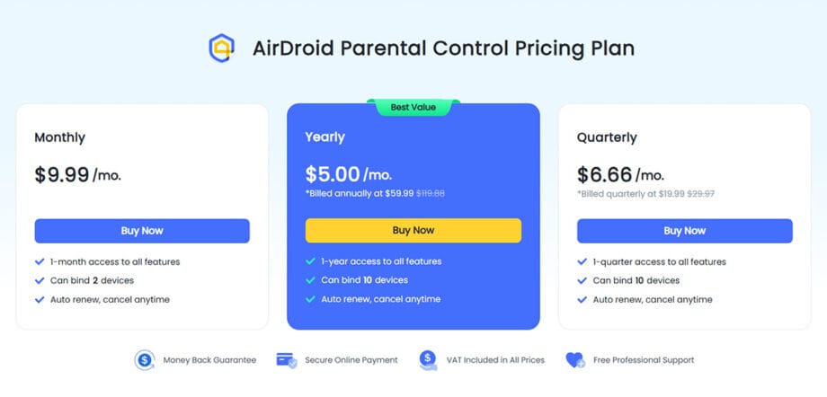 AirDroid Parental Control App Website Screenshot