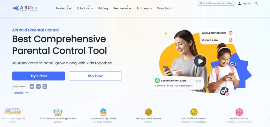 AirDroid Parental Control App Website Screenshot
