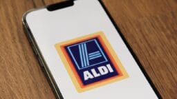 a cell phone with the aldi logo on it