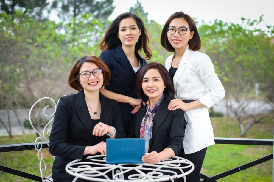a group of women posing for a photo