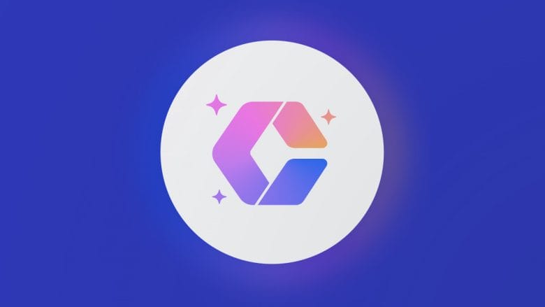 Cloudways AI Copilot logo with gradient shades of purple, orange, and blue on a white circle, set against a blue background with sparkles.