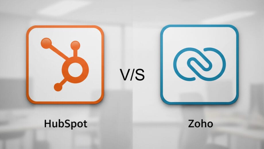 HubSpot vs Zoho logos side by side, indicating a comparison between the two platforms.