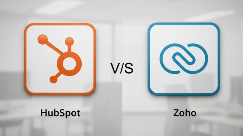 HubSpot vs Zoho logos side by side, indicating a comparison between the two platforms.