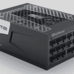 A black Seasonic ATX 3.1 PRIME Series of Power Supplies unit with multiple modular cable ports and a honeycomb ventilation grille on top.