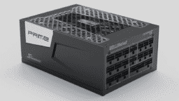A black Seasonic ATX 3.1 PRIME Series of Power Supplies unit with multiple modular cable ports and a honeycomb ventilation grille on top.