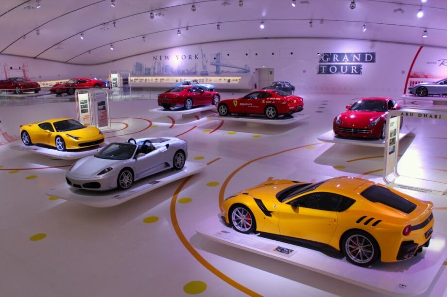 red and yellow ferrari sports cars