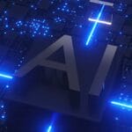 Ai text with glowing blue circuits and lights