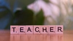 A wooden block spelling out the word teacher