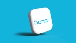 A white, rounded square block with the blue word honor on it, set against a solid blue background.