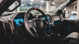 black steering wheel in car