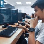 person holding a computer mouse in a room