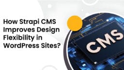 Image with text: How Strapi CMS Improves Design Flexibility in WordPress Sites? and a digital graphic with the letters CMS on a screen.