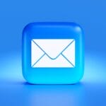 A 3D blue square icon featuring a white envelope symbol, representing email, on a blue background.