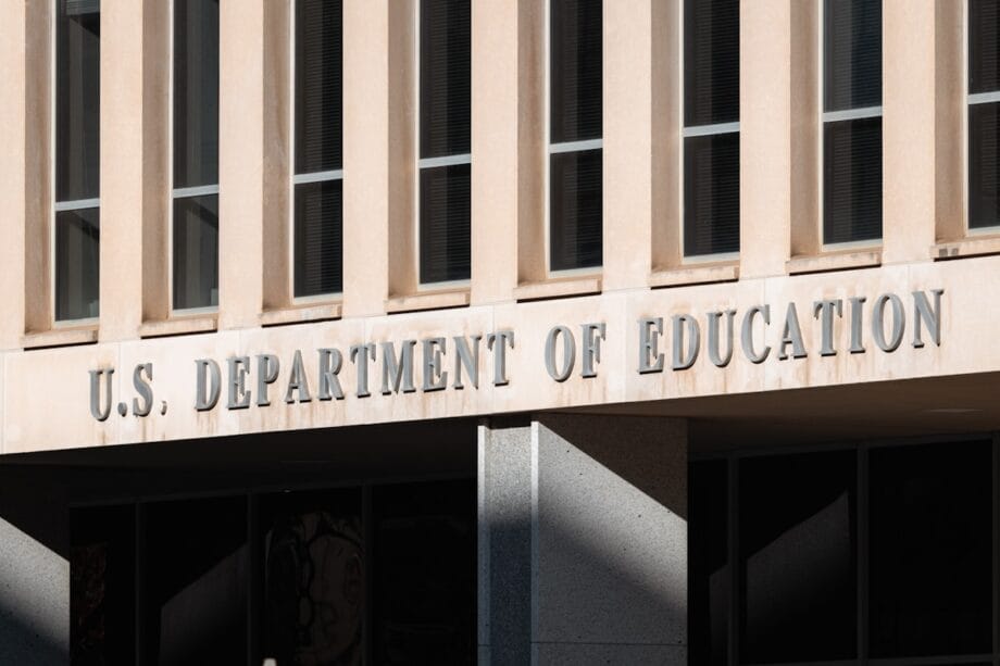 The exterior of the U.S. Department of Education building with its name displayed on the facade.