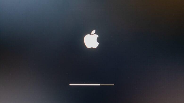 an apple logo is shown on a black background