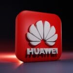 A 3D red square icon with the white Huawei logo and text on a dark background.