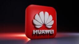 A 3D red square icon with the white Huawei logo and text on a dark background.
