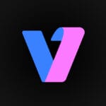 A logo of Vmake AI Video Background Remover, where a stylized letter V is split into blue on the left and pink on the right, set against a black background.