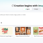 X-Design app interface with options to create, recent project previews, and a large input box for design ideas.