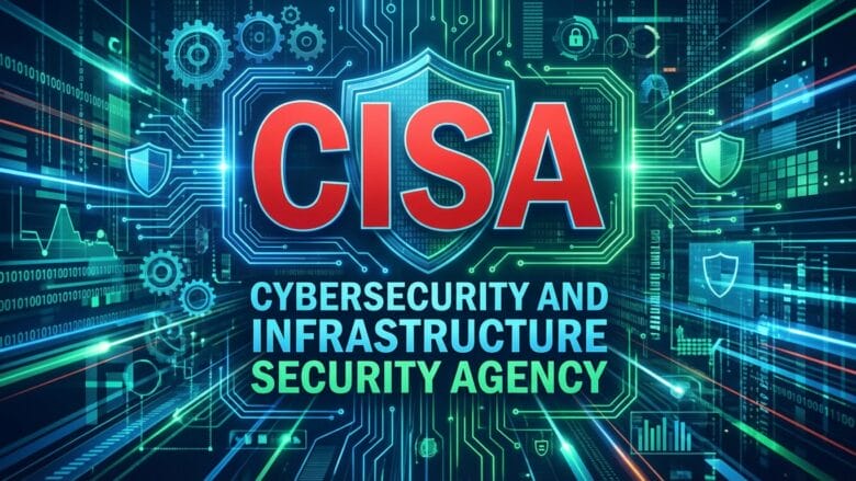CISA logo with circuit board graphics and the text Cybersecurity and Infrastructure Security Agency in the background.