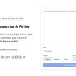 Screenshot of an AI-powered paragraph generator website with input fields for topic, tone, length, and paragraph count options.