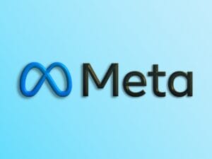 The Meta logo with a blue infinity symbol and the word Meta in black text on a light blue background.