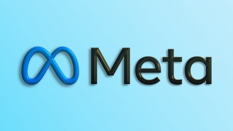The Meta logo with a blue infinity symbol and the word Meta in black text on a light blue background.