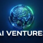 A glowing digital brain overlays a globe above the words AI VENTURES on a dark blue background.