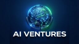 A glowing digital brain overlays a globe above the words AI VENTURES on a dark blue background.