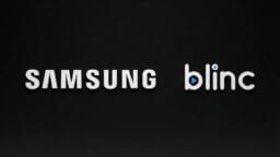Samsung and Blinc logos side by side on a black background.