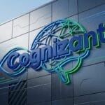 Cognizant logo with a stylized brain design on the exterior of a modern glass building.