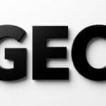 Black 3D letters spelling GEO on a white background.