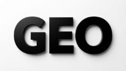 Black 3D letters spelling GEO on a white background.