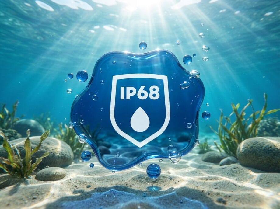 A blue bubble with white text on it under water.