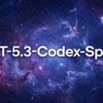 Text GPT-5.3-Codex-Spark displayed over a colorful galaxy and nebula background with stars.