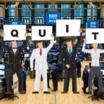 Illustration of six people holding up signs spelling EQUITY on a stock exchange trading floor with monitors and traders in the background.