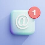 A 3D icon with an at symbol and a red notification badge displaying the number 1 on a light blue background.