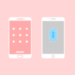 Four smartphones displaying different security methods: facial recognition, pattern lock, fingerprint scan, and numeric PIN entry.