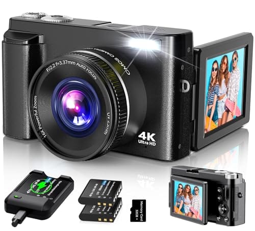 4K Digital Camera for Photography Autofocus, 2024 Latest 48MP Vlogging Camera for YouTube with SD Card, 2 Batteries, 3