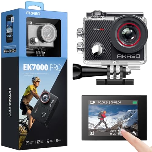 AKASO EK7000 Pro 4K30fps Action Camera with Touch Screen EIS 131ft Waterproof Underwater Camera Remote Control 5X Zoom with Helmet Accessories Kit (Standalone)