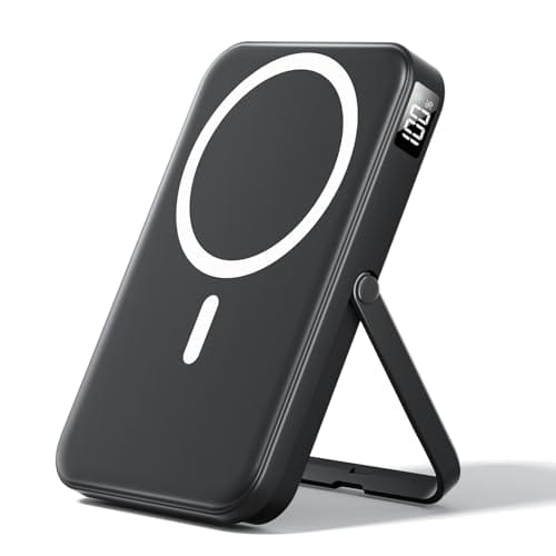 LENUTO for Magsafe Battery Pack 10000mAh Power Bank with Foldable Stand Portable Charger,PD 22.5W Fast Charge,Travel Essential Wireless Charger for iPhone 16/15/14/13/12 Series–Black