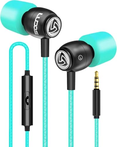 Forced to wrong size: 200x250, natural is 400x500! LUDOS Clamor Wired Earbuds in-Ear Headphones, 5 Years Warranty, Earphones with Mic, Noise Isolating Ear Buds, Memory Foam for iPhone, Samsung, School Students, Kids, Women, Small Ears - Turquoise