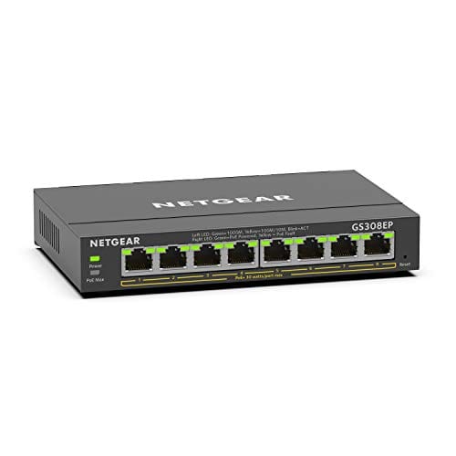 NETGEAR 8 Port PoE Gigabit Ethernet Easy Smart Managed Essentials Switch (GS308EP) - with 8 x PoE+ @ 62W, Desktop or Wall Mount