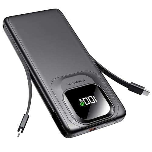 Portable Charger Power Bank with Built-in Cables, 22.5W Fast Charging 10000mAh Phone Charger, Travel Battery Pack Slim Battery Bank with Smart LED Display for iPhone, Android & USB-C Devices (Black)