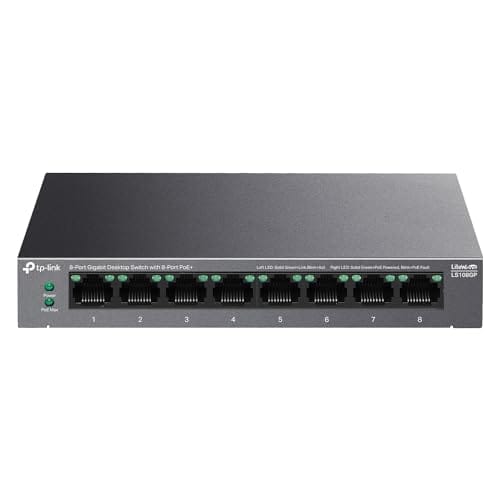 TP-Link LS108GP | 8 Port PoE Gigabit Ethernet Switch | 8 PoE+ Port @ 62W | Plug & Play | Extend Mode | PoE Auto Recovery | Desktop/Wall Mount | Silent Operation